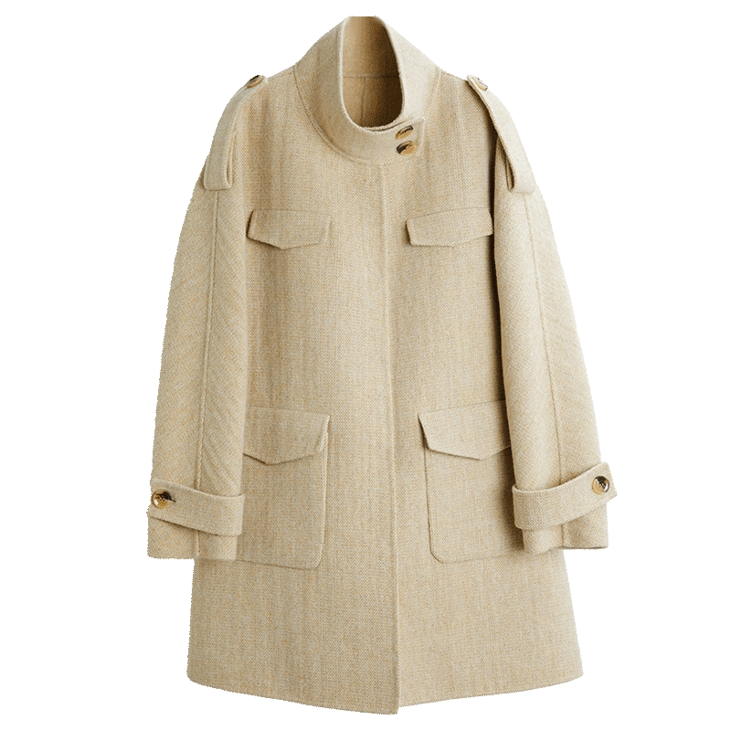 毛呢外套elle双面呢呢子大衣