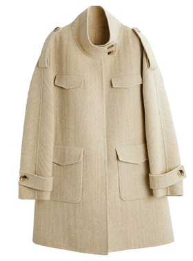 ELLE法式高端中长款毛呢外套女2025冬装新款小个子双面呢呢子大衣