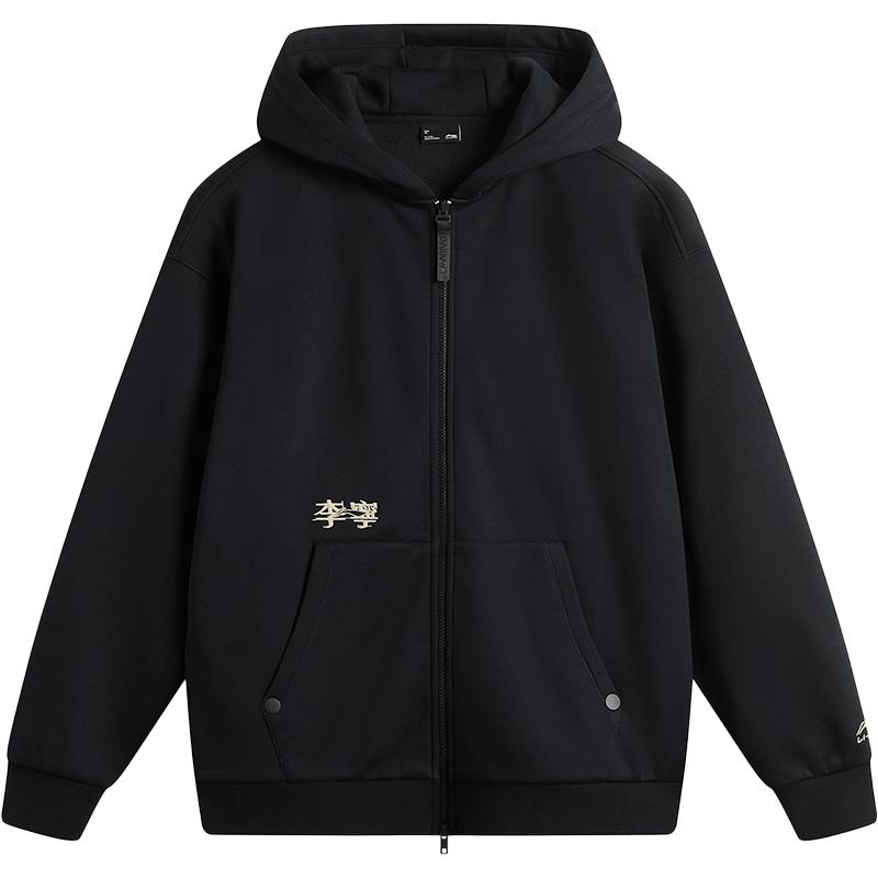 李宁加绒连帽卫衣情侣开衫外套