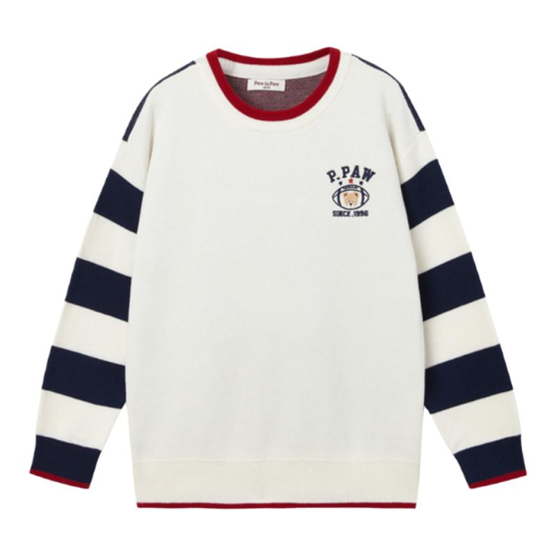 PawinPaw卡通小熊童装秋冬男童圆领撞色学院风儿童毛衣