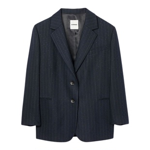 末7折SANDRO2025秋冬女装 西装 法式 仿钻平驳领条纹短款 外套 时尚 季