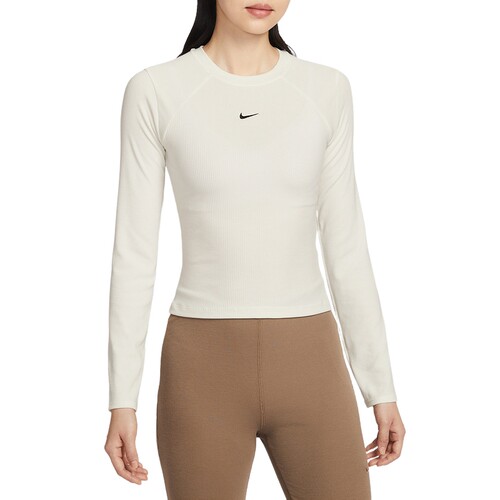 NIKE耐克女子紧身长袖罗纹上衣26春刺绣小勾修身针织衫IF0237-133