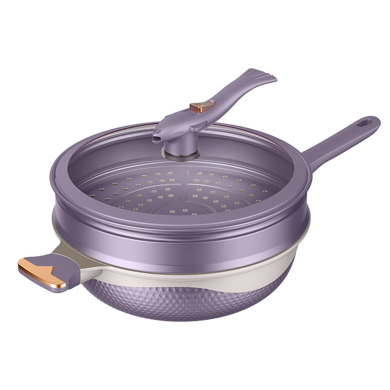 苏尔玛双色钛金不粘锅健康无涂层鲸鱼微压炒锅家用燃气电磁炉通用