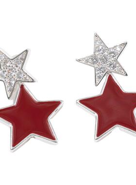 三福复古红色耳钉一对 复古时尚优雅个性首饰配饰耳环848429