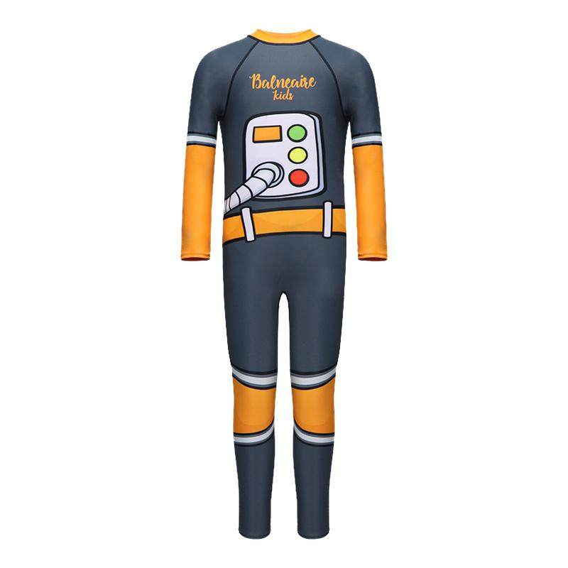 BE范德安联名儿童泳衣男孩连体泳衣机械铠甲主题防晒抗氯长袖泳衣