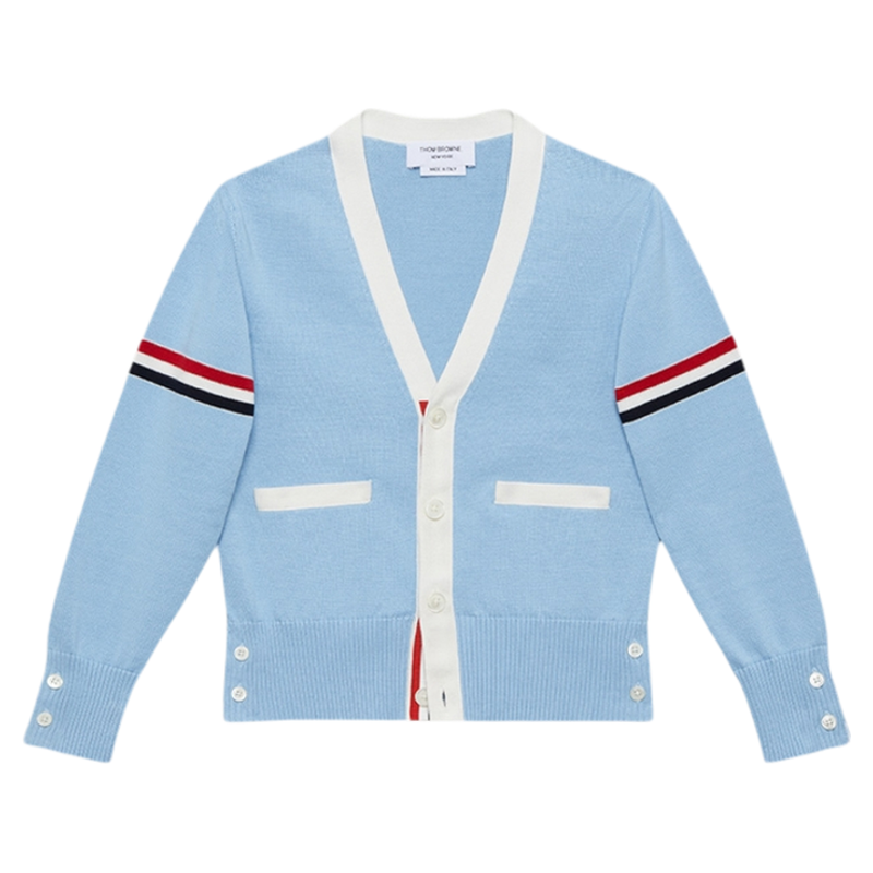 简约开衫三色条纹经典