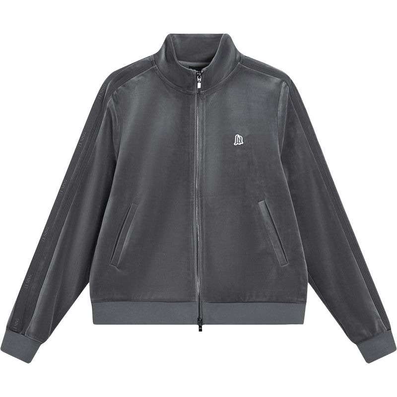 李宁丝绒外套女款2025冬季新款拉链正肩卫衣立领上衣针织运动服女