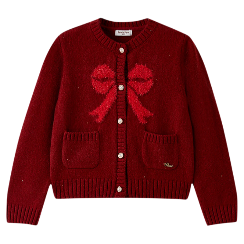 PawinPaw卡通小熊童装25年冬季新款女童毛织开衫圆领百搭时尚保暖