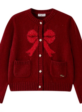 PawinPaw卡通小熊童装25年冬季新款女童毛织开衫圆领百搭时尚保暖