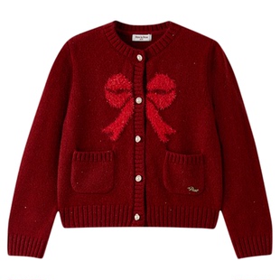 圆领百搭时尚 PawinPaw卡通小熊童装 女童毛织开衫 新款 保暖 25年冬季