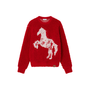 [新年礼物]Stella McCartney2026春季新品红色骏马图案毛衣针织衫