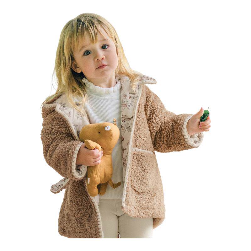 嫚熙童装儿童麦穗绒外套宝宝秋冬夹棉保暖加厚男女童中长款棉服