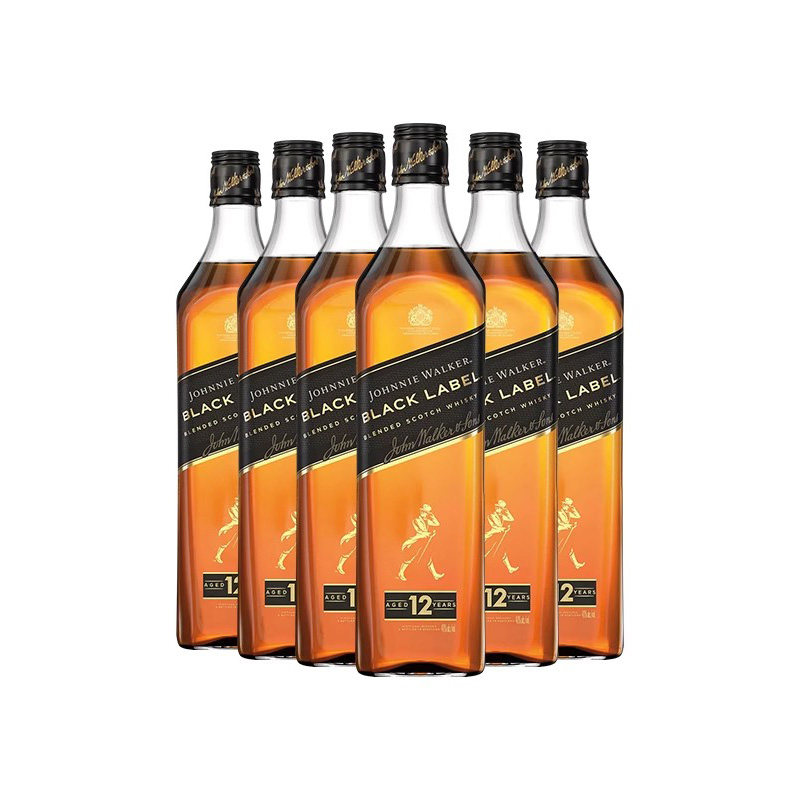 Johnnie Walker尊尼获加黑牌苏格兰威士忌1L六瓶海外进口洋酒黑方