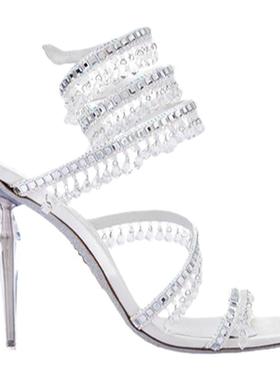 【新年折扣】RENE CAOVILLA 白色女士水钻高跟凉鞋