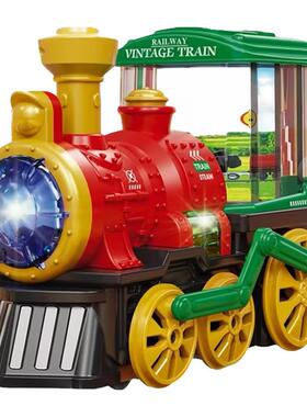 电动蒸汽小火车万向轮喷雾火车头模型灯光男女孩玩具车儿童碰碰车