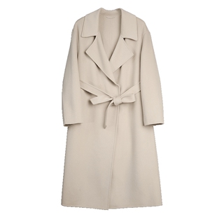 【山羊绒】ELLE绵羊毛大翻领长款双面呢大衣女2025冬新款毛呢外套