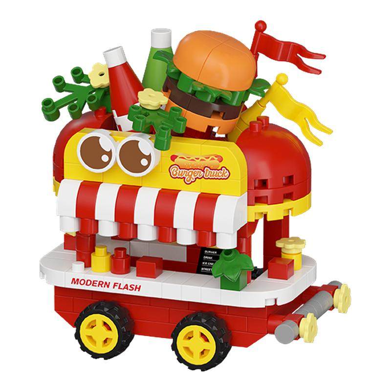 潮乐创城市街景美食小推餐车积木玩具益智拼装创意男女孩生日礼物,玩具/童车/益智/积木/模型,普通塑料积木,淘宝优惠券,粉丝福利购,淘宝优惠卷
