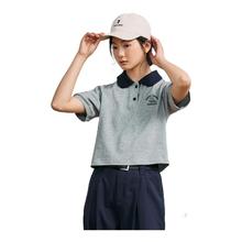 紫涵撞色polo领短袖T恤女2025年夏季新款学院风宽松灰色针织上衣