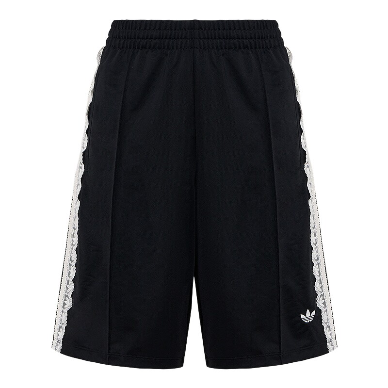 adidas阿迪达斯三叶草蕾丝边三条纹五分裤中裤夏女针织短裤KU4754