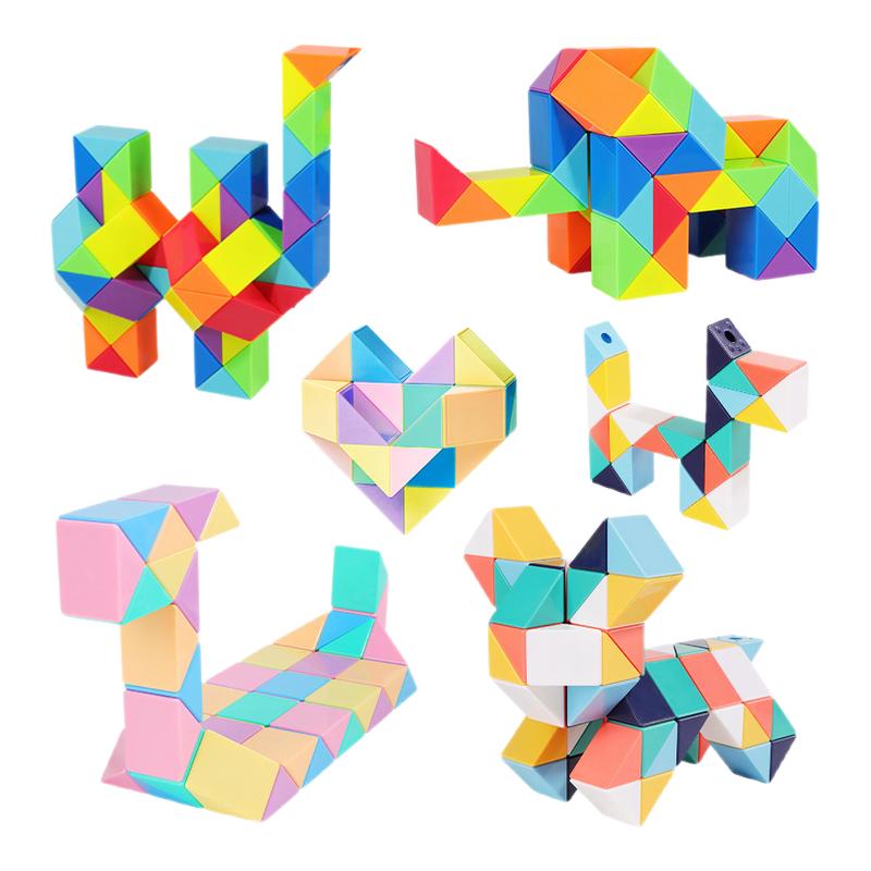 爆款72段彩虹莫兰迪百变魔尺儿童益智力折叠变形魔方积木手枪玩具