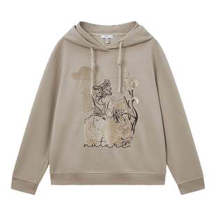 FINITY菲妮迪连帽卫衣2026年春季 简约花卉刺绣宽松通勤上衣女 新款