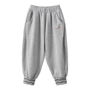 嫚熙童装儿童卫裤休闲宽松加绒加厚保暖裤子男女童运动百搭长裤冬