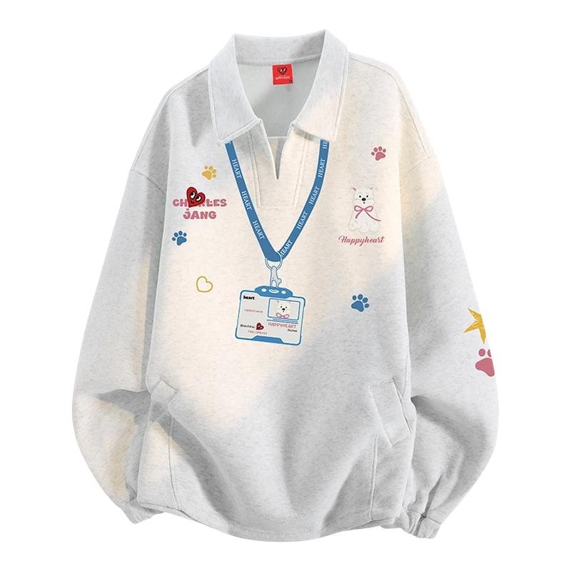 查尔斯桃心卡通涂鸦衬衫领卫衣男