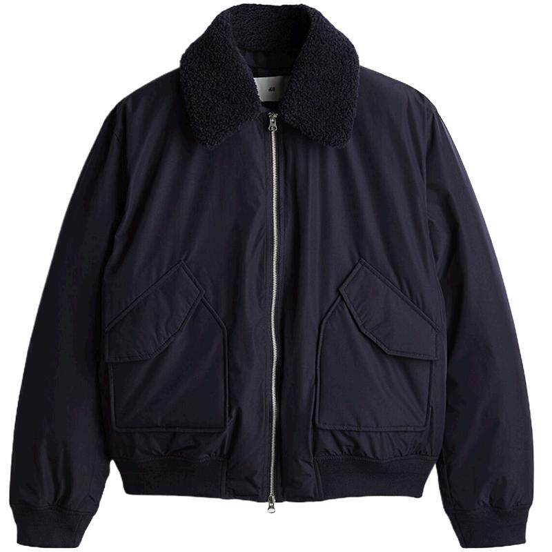 HM男装夹克春季标准版型底特律时尚有领飞行员拉链外套1251882