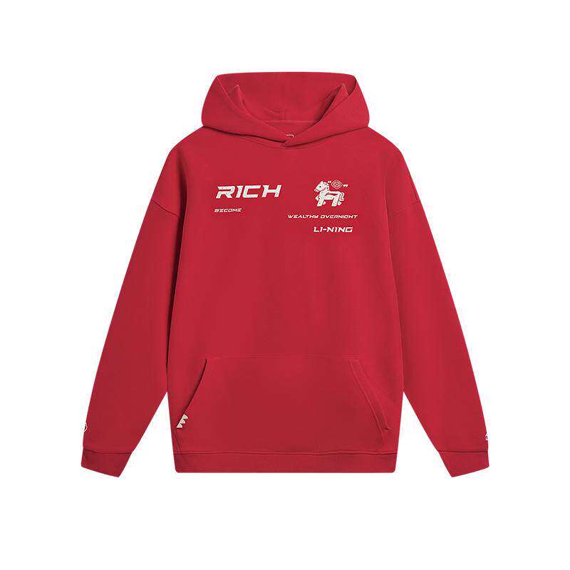 李宁马上有钱卫衣女士春季2026新款马年红色长袖上衣休闲运动服男
