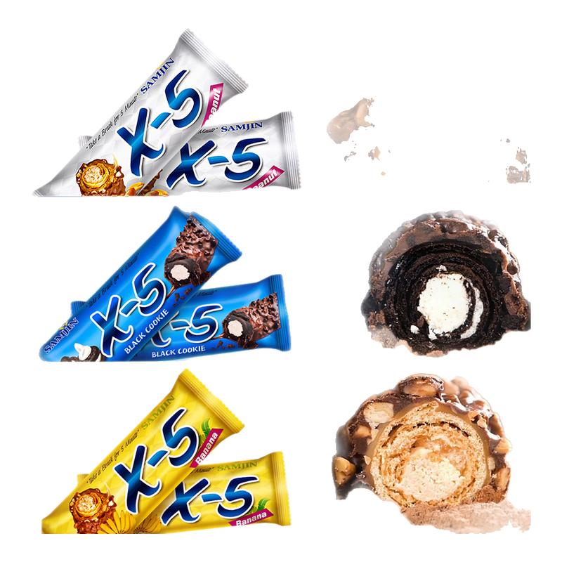 韩国进口x5巧克力棒三进花生夹心香蕉能量棒士力代餐休闲零食架利