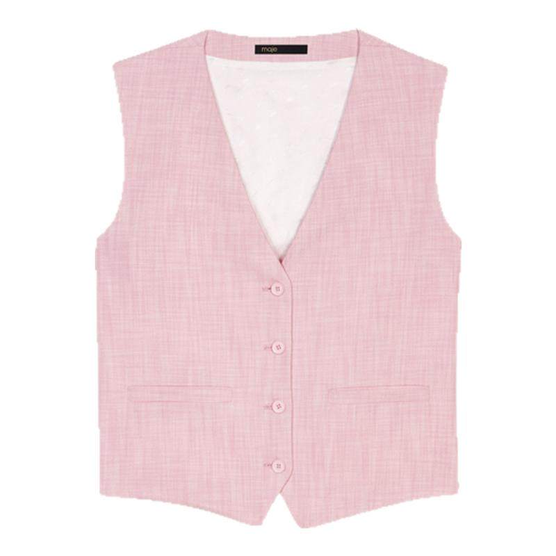 Maje2025春夏女装时尚气质粉色单排扣V领修身无袖短款马甲上衣,女装/女士精品,马夹,淘宝优惠券,粉丝福利购,淘宝优惠卷