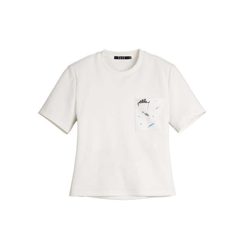 ELLE法式设计感圆领刺绣T恤女