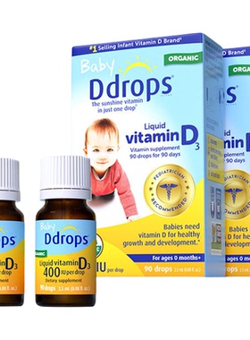 Ddrops滴卓思婴幼儿d3滴剂维生素d3宝宝补钙vd3DD小滴瓶400IU*2