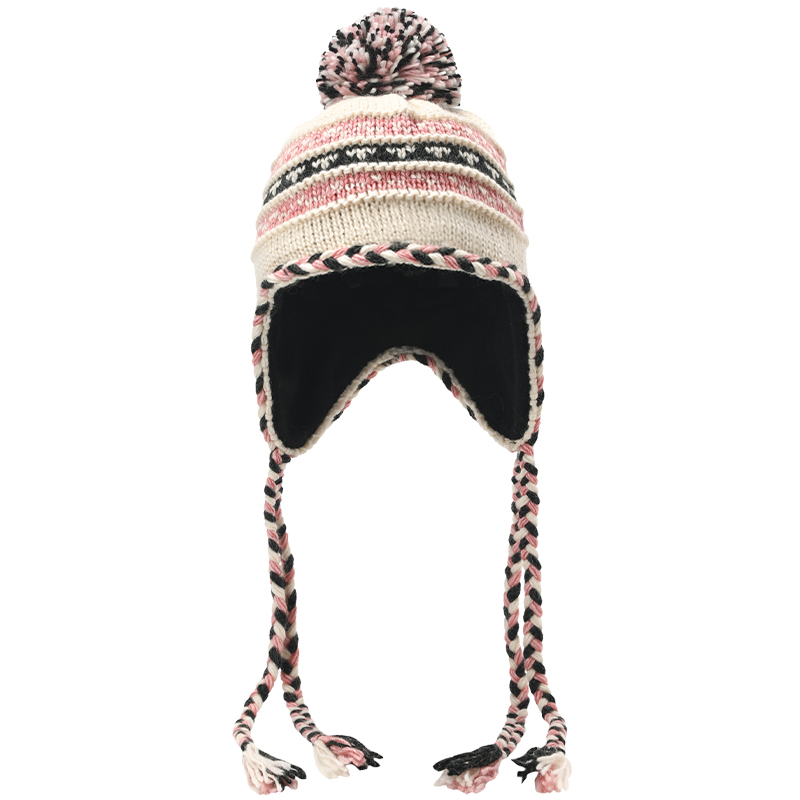 畹町民族风毛球加绒针织帽