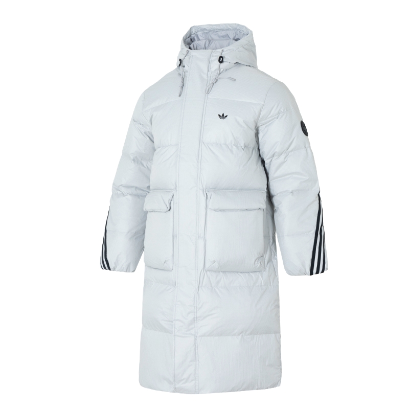 阿迪达斯三叶草长款羽绒服女装男装冬季新款白色羽绒外套KC2566