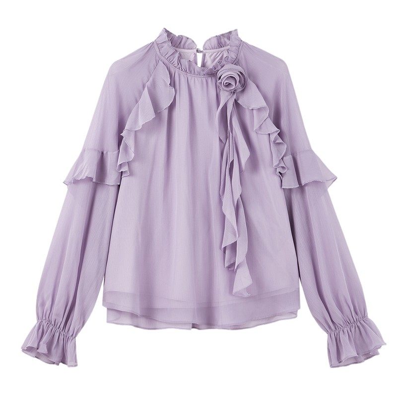 秋水伊人优雅立体玫瑰花雪纺衫2026年春季新款气质时尚花边领衬衫,女装/女士精品,蕾丝衫/雪纺衫,淘宝优惠券,粉丝福利购,淘宝优惠卷