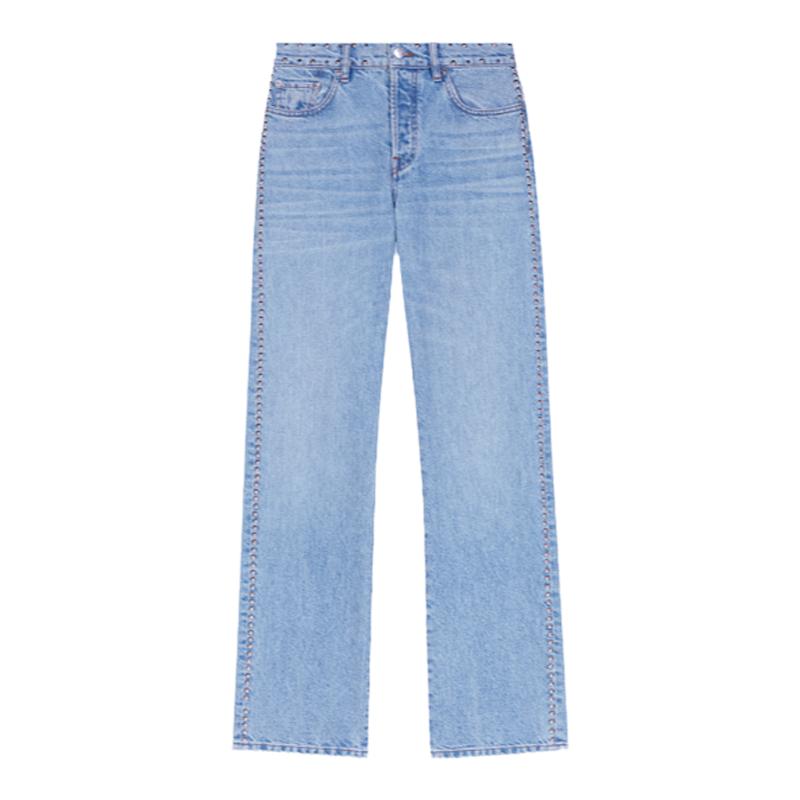 Maje蓝色高腰阔腿裤牛仔裤长裤