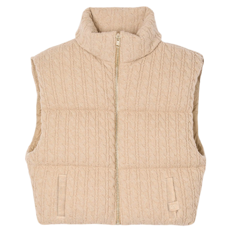 季末7折SANDRO2025秋冬新款女装螺纹针织羊毛填充泡芙棉服马甲,女装/女士精品,棉衣/棉服,淘宝优惠券,粉丝福利购,淘宝优惠卷