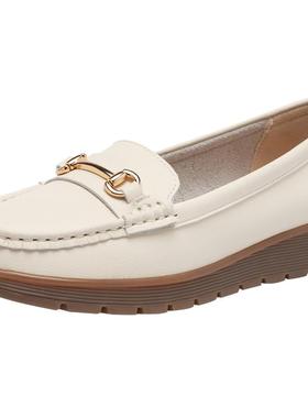 红蜻蜓女鞋豆豆鞋秋冬时尚休闲平底鞋套脚软底妈妈鞋轻便中老年鞋