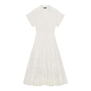 Maje2025春夏女装回归乡野时尚气质镂空花纹大裙摆长款收腰连衣裙