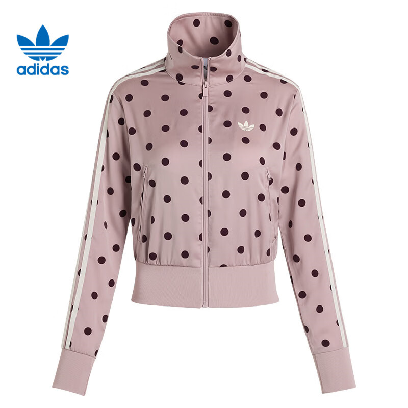 Adidas阿迪达斯三叶草女子立领修身运动休闲波点夹克外套 LI2851
