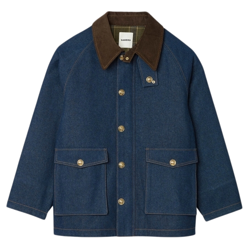 SANDRO女装法式拼接领牛仔外套