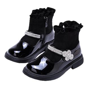 富罗迷儿童靴子女童短靴冬季新款好看防滑小女孩加厚软底公主袜靴