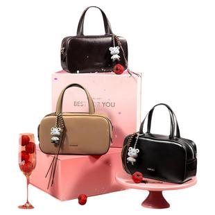 红谷包包2025新款 通勤真皮单肩手提包复古斜挎保龄球包女士包小包