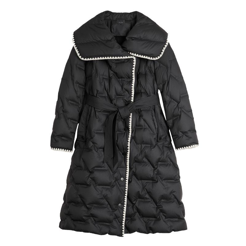 90白鸭绒黑色贝壳绣羽绒服ELLE