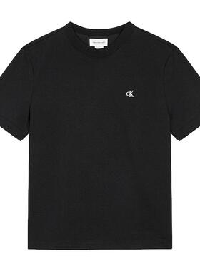 Calvin Klein/CK夏新款女士刺绣字母休闲通勤纯色纯棉圆领短袖T恤