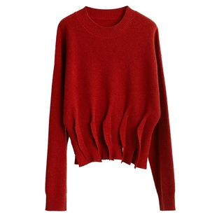 复古小众气质毛针织衫 新款 设计感宽松红色毛衣女2025冬装 ELLE法式