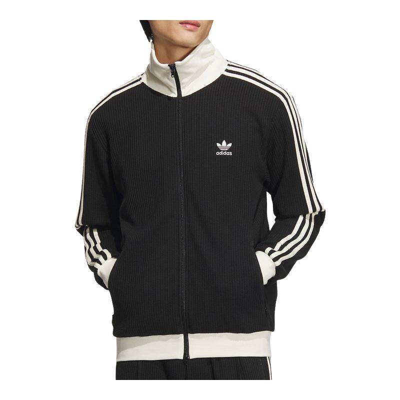 adidas阿迪达斯三叶草男女华夫格罗纹休闲运动夹克外套 JW0