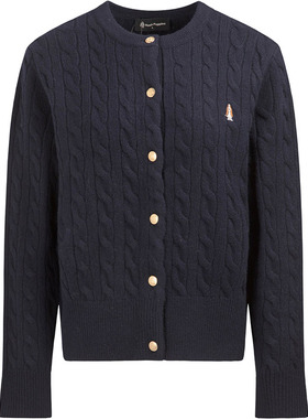 【明星同款】暇步士2025秋冬季新款全绵羊毛保暖气质绞花针织开衫