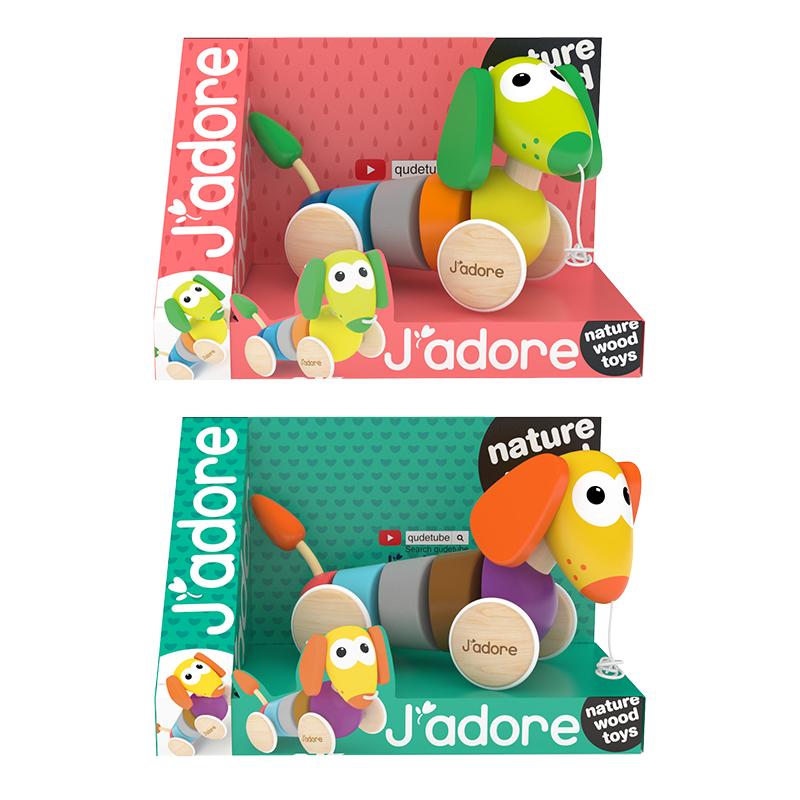 J'adore拖拉小狗木质学步牵引车